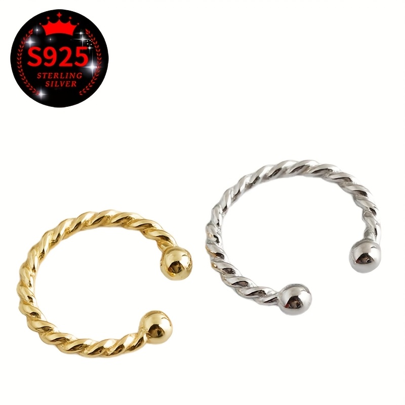 2pcs Twist Rope Shape No Pierced Ear Clip Earrings 925 Silver with Packaging